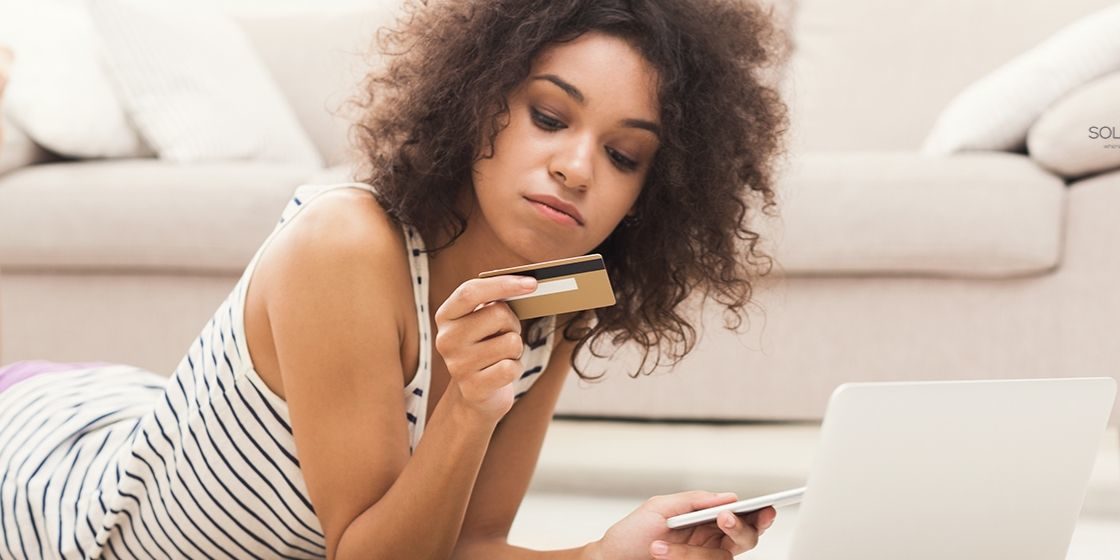 Banner showing lady shopping online