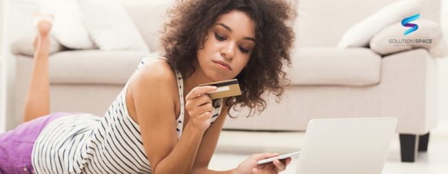 Banner showing lady shopping online